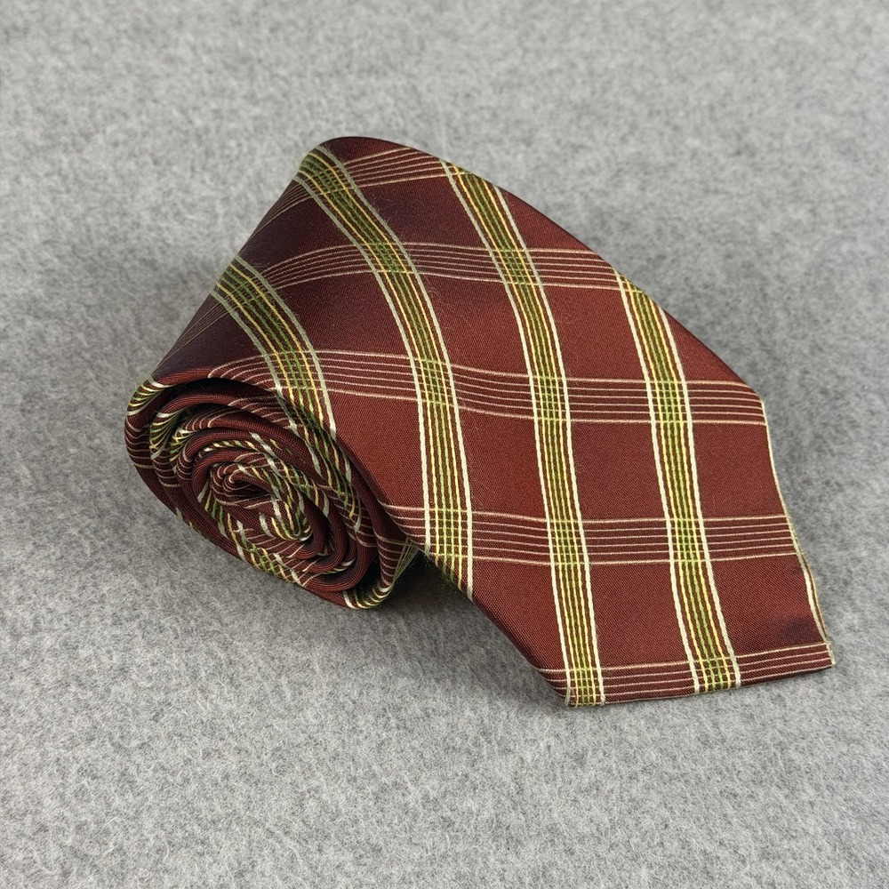 Vintage Burberry London Silk Tie Burgundy Plaid Italy Luxury Necktie 58x3.75